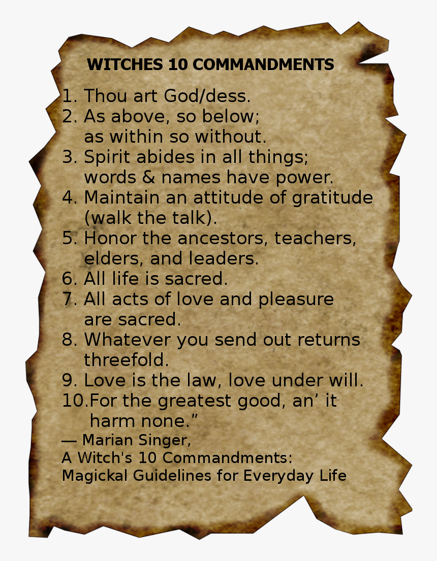 Witches 10 Commandments - 10 Commandments Of Witchcraft, HD Png Download, Free Download