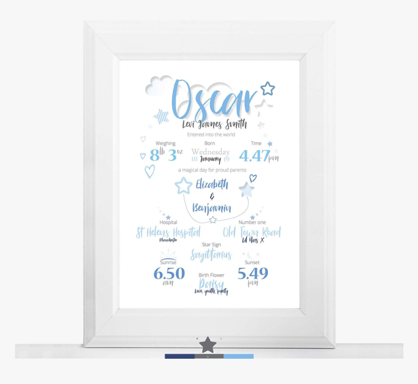 Birth Detail Print Blue Cloud Thumb - Picture Frame, HD Png Download, Free Download