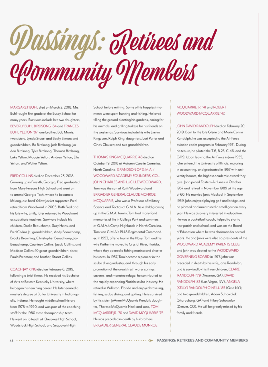 2 Passings Retirees And 4 6 8 Mission Woodward Academy - Brochure, HD Png Download, Free Download