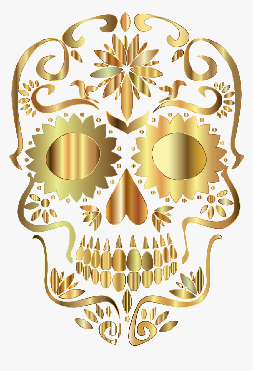 Golden Sugar Skull Silhouette No Background Clip Arts - Gold Sugar Skull Clipart, HD Png Download, Free Download