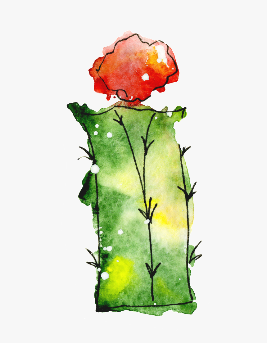 Green Flower Cactus Watercolor Hand Painted Transparent - Watercolor Paint, HD Png Download, Free Download