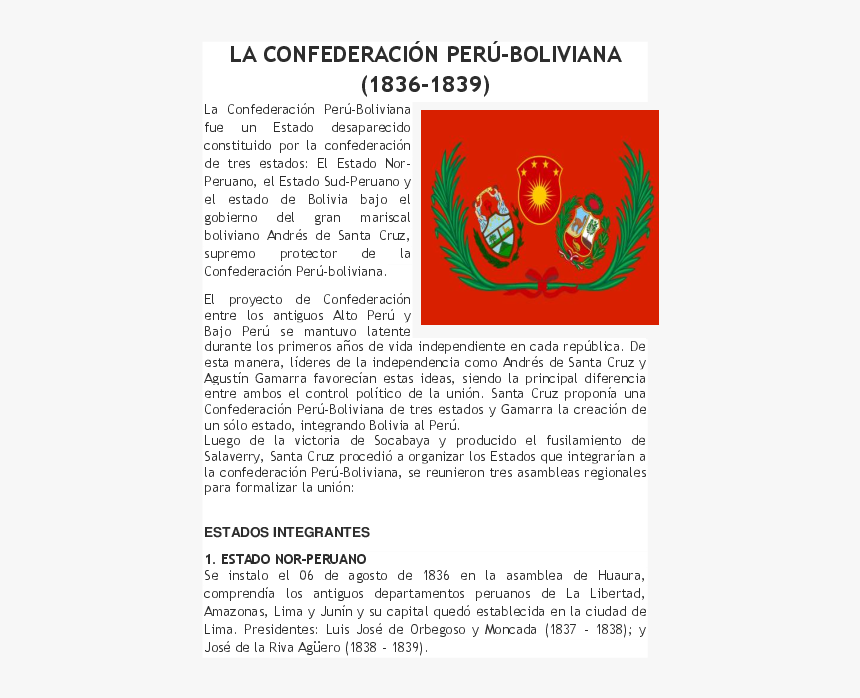 Confederacion Peru Boliviana 1836 A 1839 Resumen, HD Png Download, Free Download