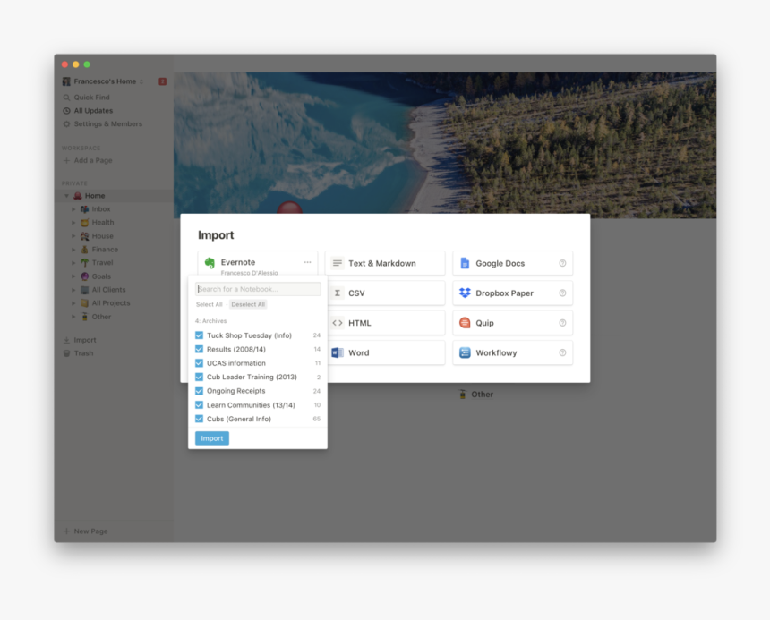 Select Evernote Notebooks To Import Into Notion - Pdf Import To Notion, HD Png Download, Free Download