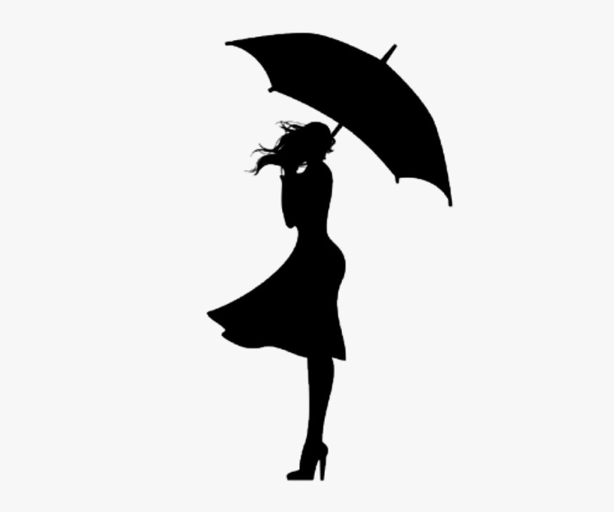 #umbrella #womanwithumbrella #rain #raining #rainingday - Black Silhouette Girl With Umbrella, HD Png Download, Free Download