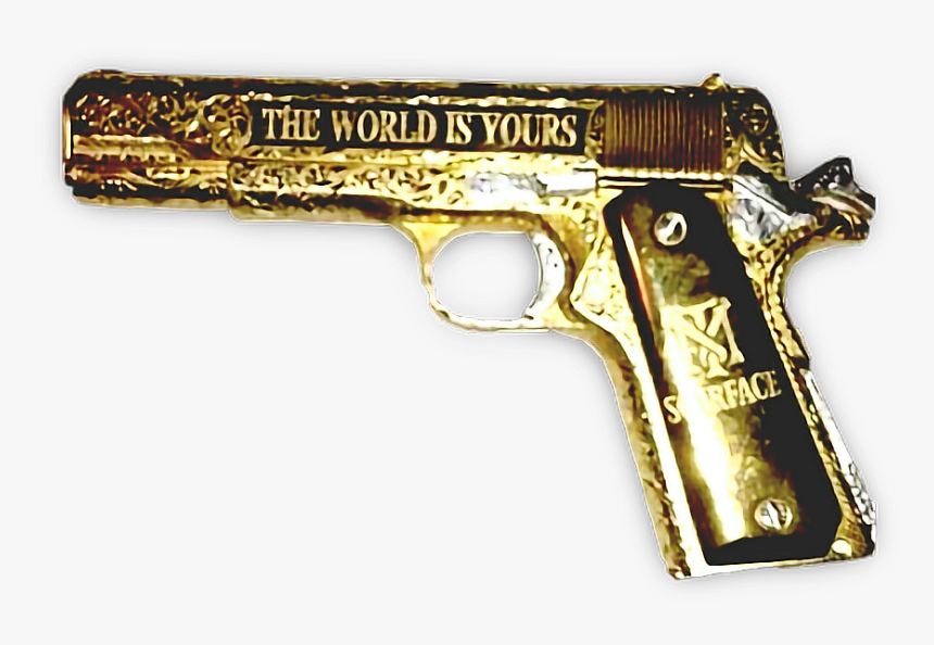 #gold #gun #scarface #freetoedit - World Is Yours Gun, HD Png Download, Free Download