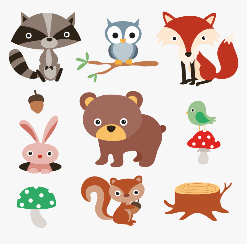 Squirrel Raccoon Cartoon Forest - Forest Animals Png Transparent, Png Download, Free Download