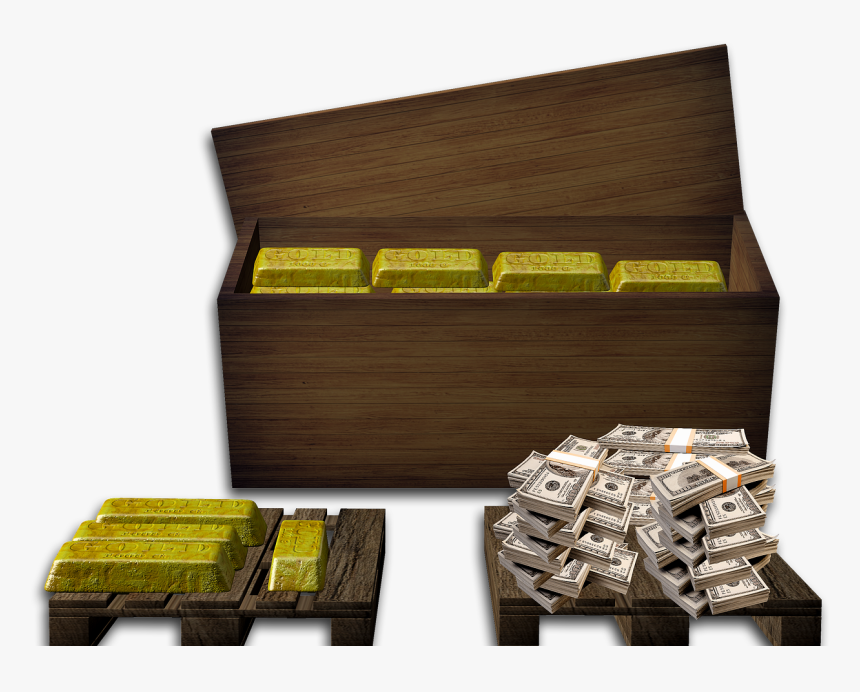 Gold, Box, Money, Dollar, Treasure, Treasure Chest - Box Of Money And Gold, HD Png Download, Free Download