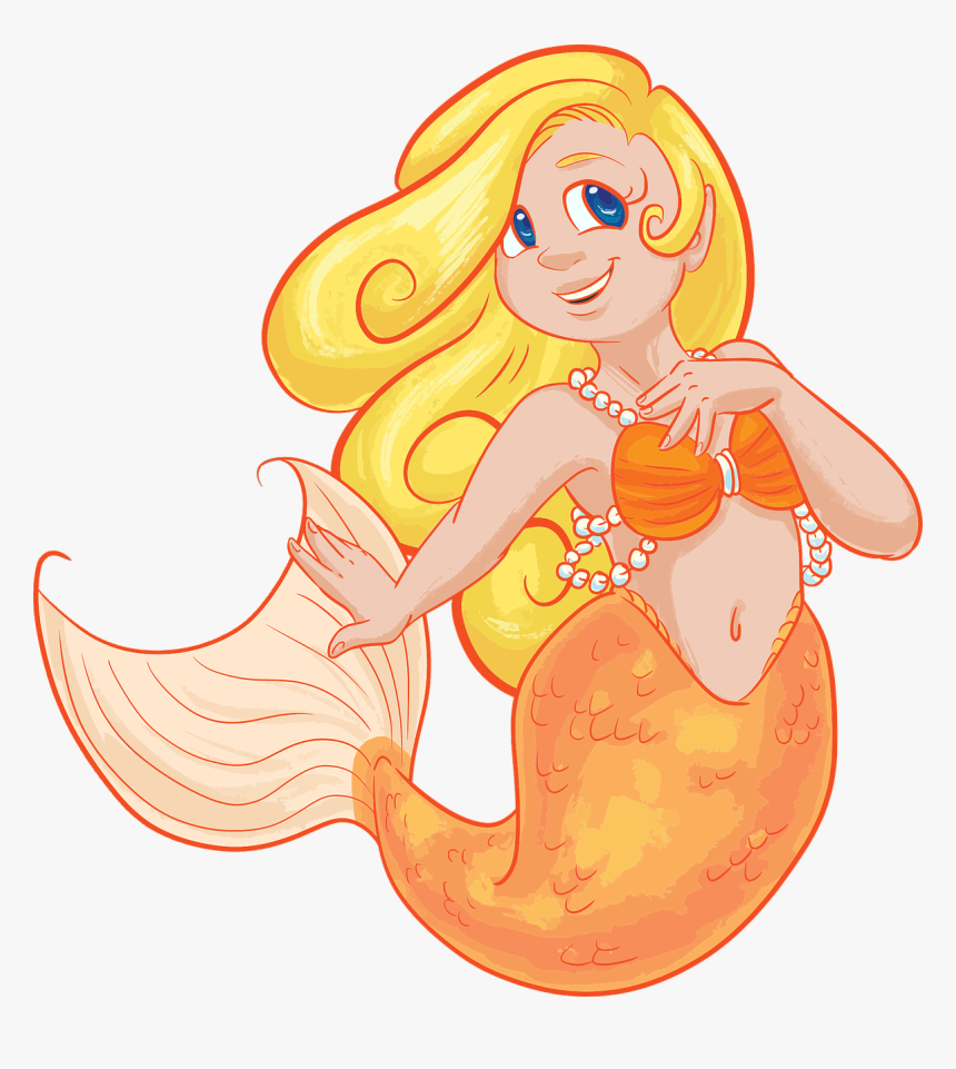 Mermaid, Blonde, Orange, Yellow - Transparent Cartoon Mermaid Borders, HD Png Download, Free Download