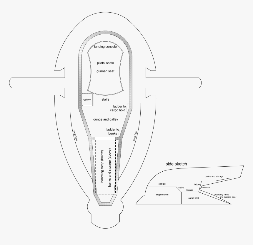 Firespray Deck Sketch Image - Technical Drawing, HD Png Download, Free Download