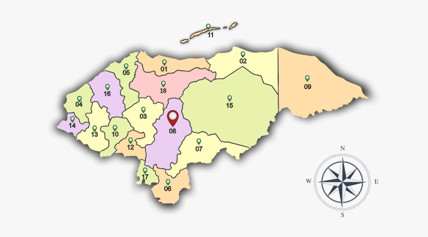 Mapa De Honduras Con Numeros, HD Png Download - kindpng