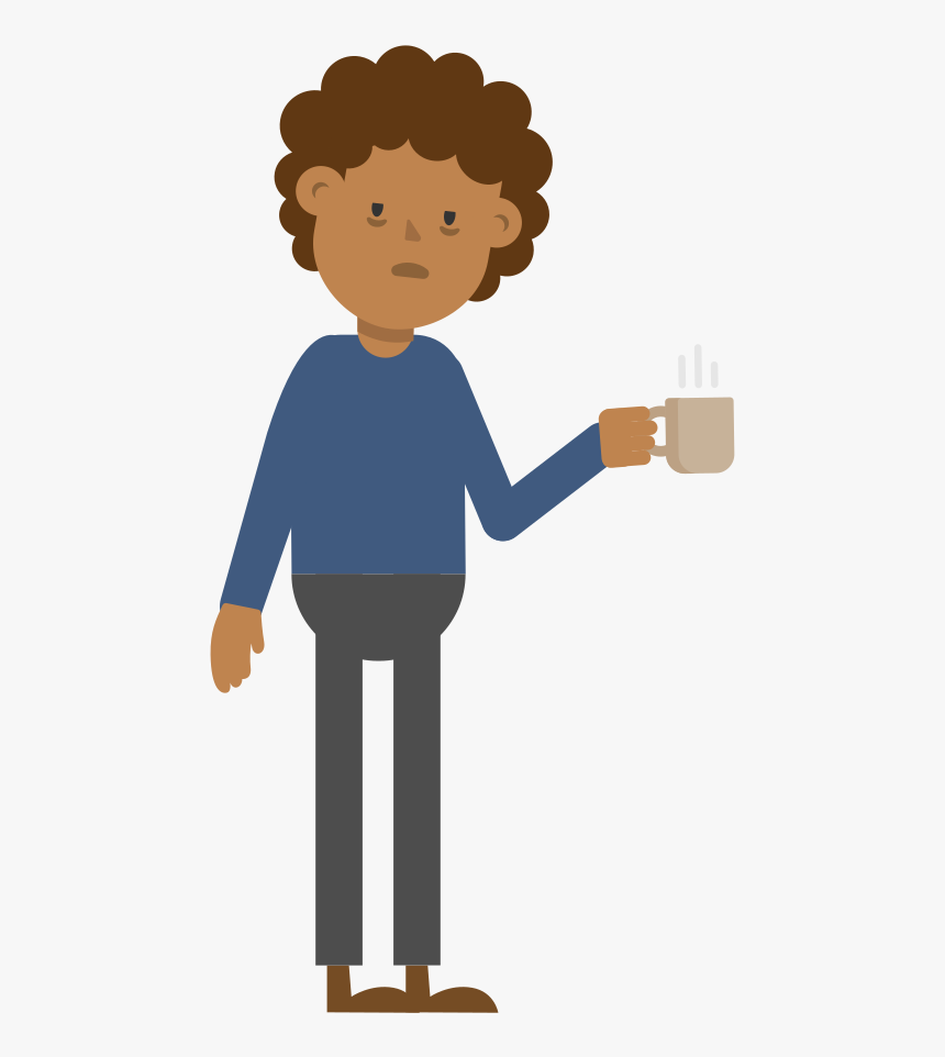 Fileblack Tired Man Drinking Coffee Cartoon Vector - Cartoon Man Having Coffee, HD Png Download, Free Download