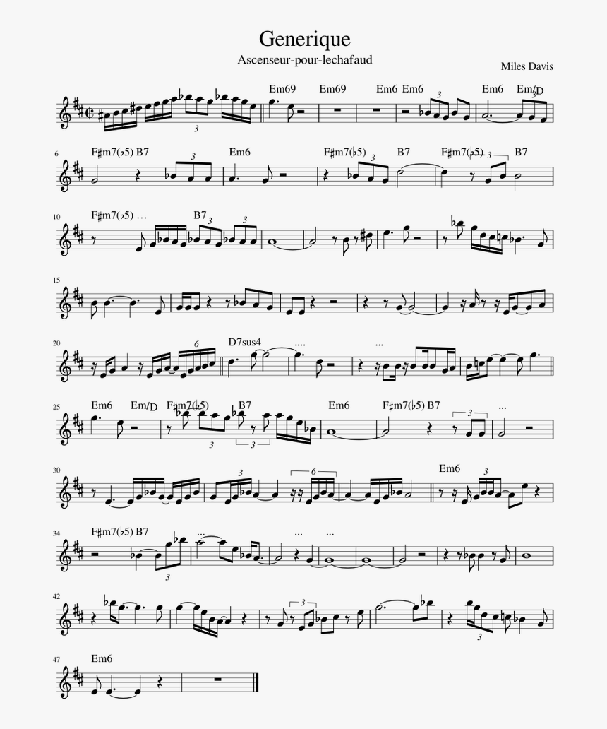 Generique Miles Davis Sheet Music, HD Png Download, Free Download