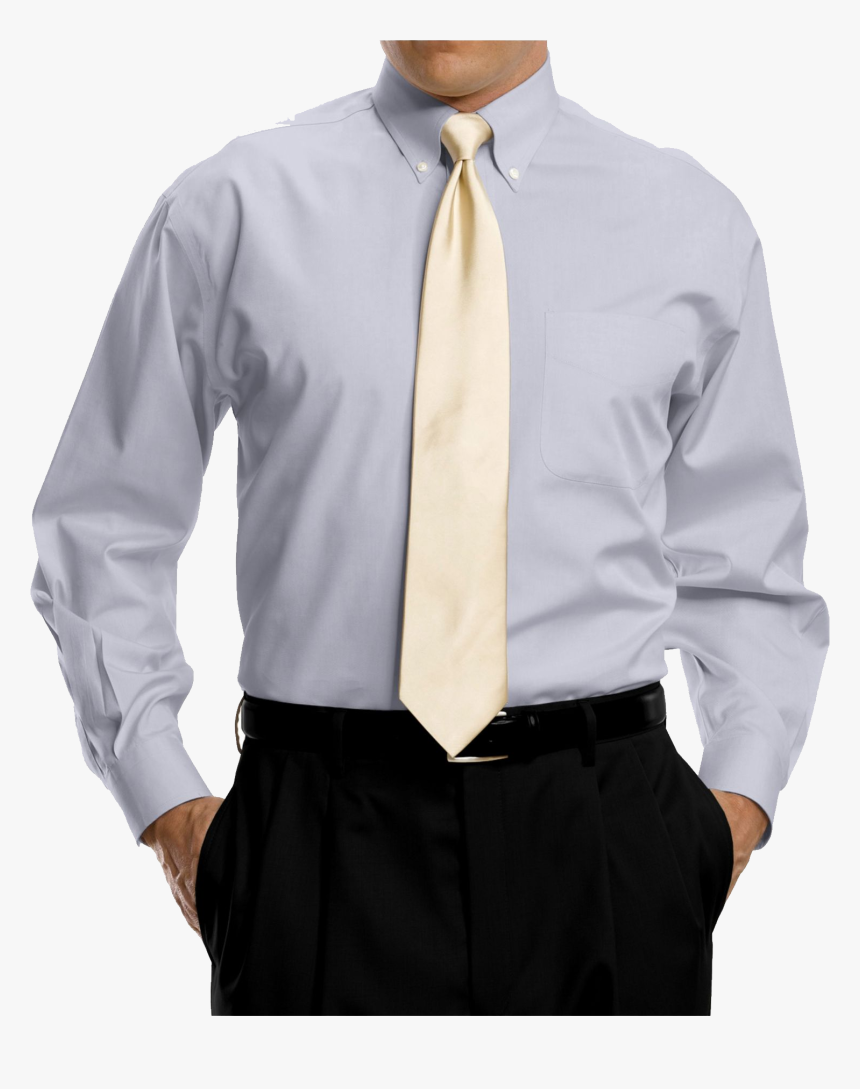 Bright Grey Full Sleeve Shirt With Golden Tie Png Image, Transparent Png, Free Download