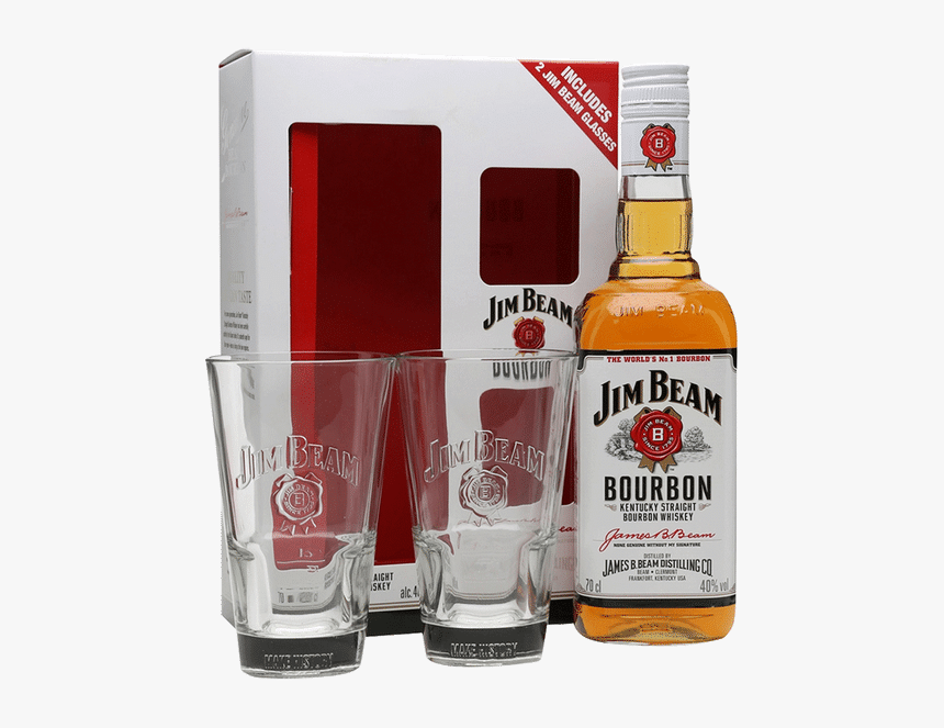 Jim Beam White W/ 2 Rock Glasses, HD Png Download, Free Download