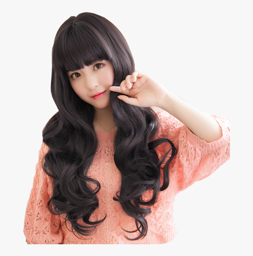 Hair Show Fshow Qi Liuhai Wig Female Long Curls Big - Girl, HD Png Download, Free Download