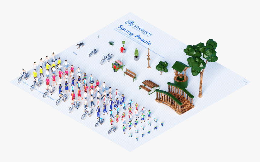 3d Render Lowpoly People Crowd Population Model - Illustration, HD Png Download, Free Download