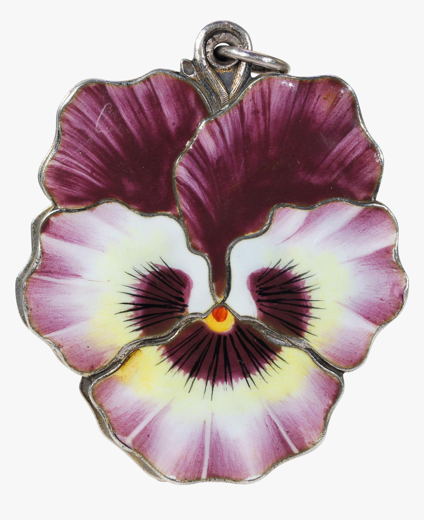 Large Antique Silver Enamel Pansy Slide Locket - Pansy, HD Png Download, Free Download