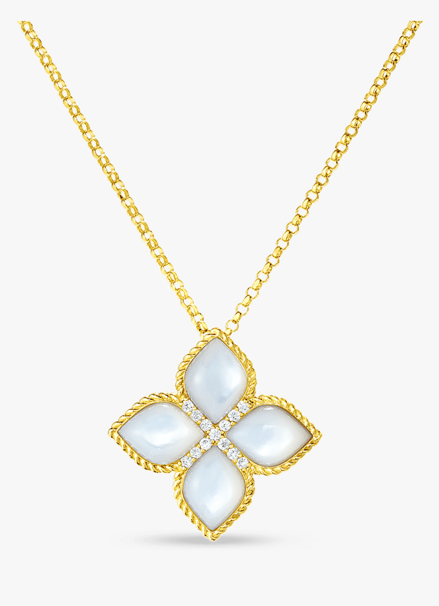 18kt Lrg Flower Mother Of Pearl & Diamond Pendant - Necklace, HD Png Download, Free Download