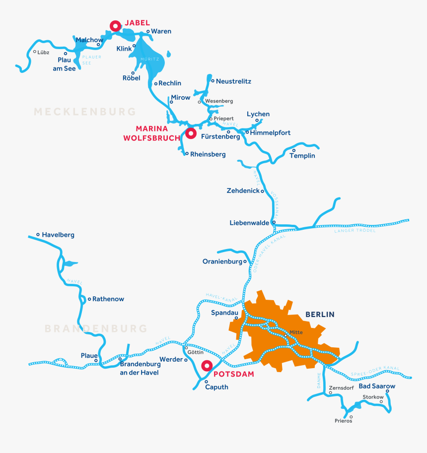 Mecklenburg And Brandenburg Region Map - Flüsse Mecklenburgische Seenplatte, HD Png Download, Free Download