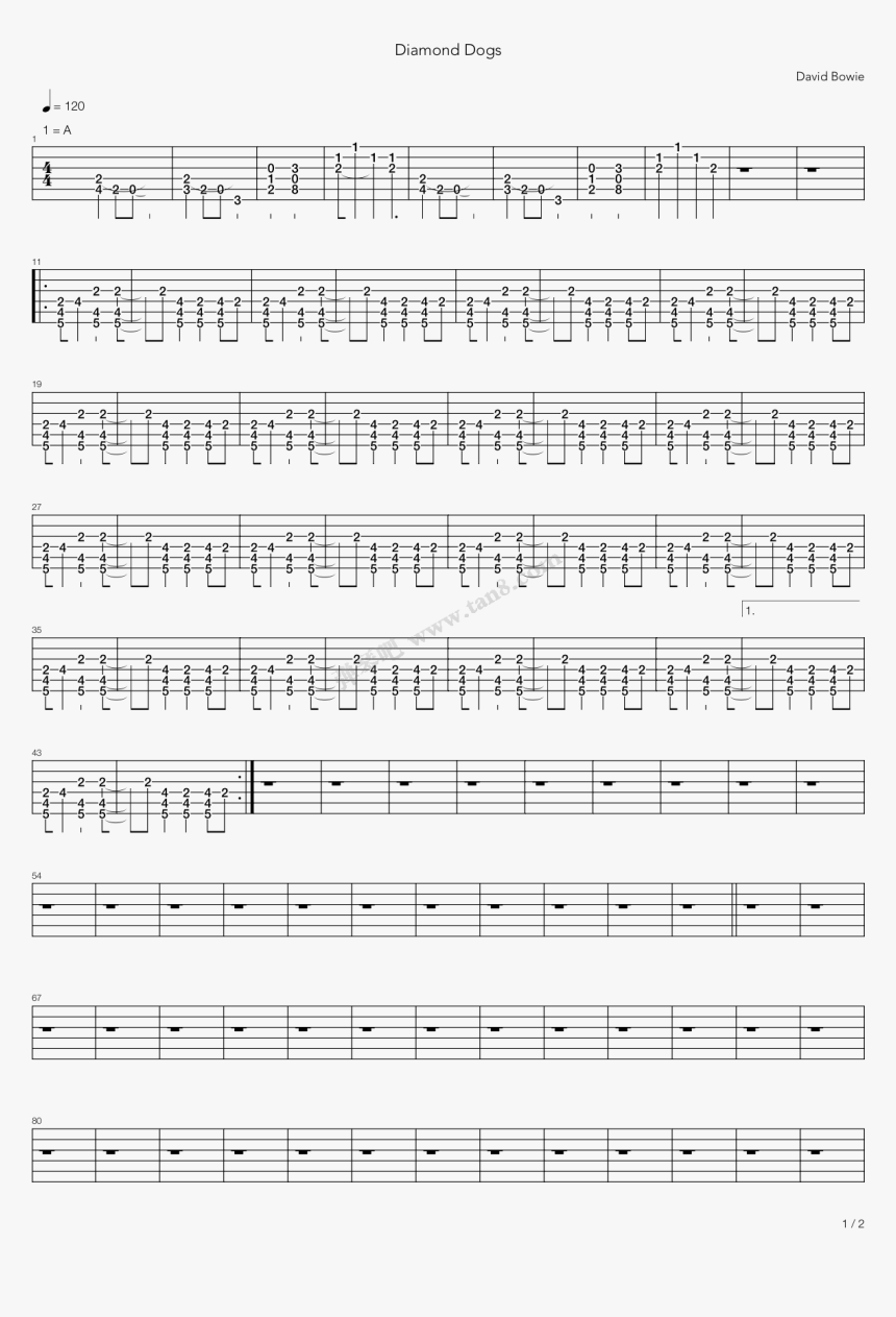 Diamond Dogs 亮音钢琴 第1张图 , Png Download - Sheet Music, Transparent Png, Free Download